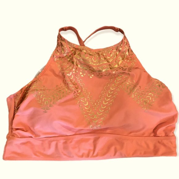 torrid Other - Torrid Size 3 Swim Top Coral Peach Gold Geometric Strappy No Wire adjustable
